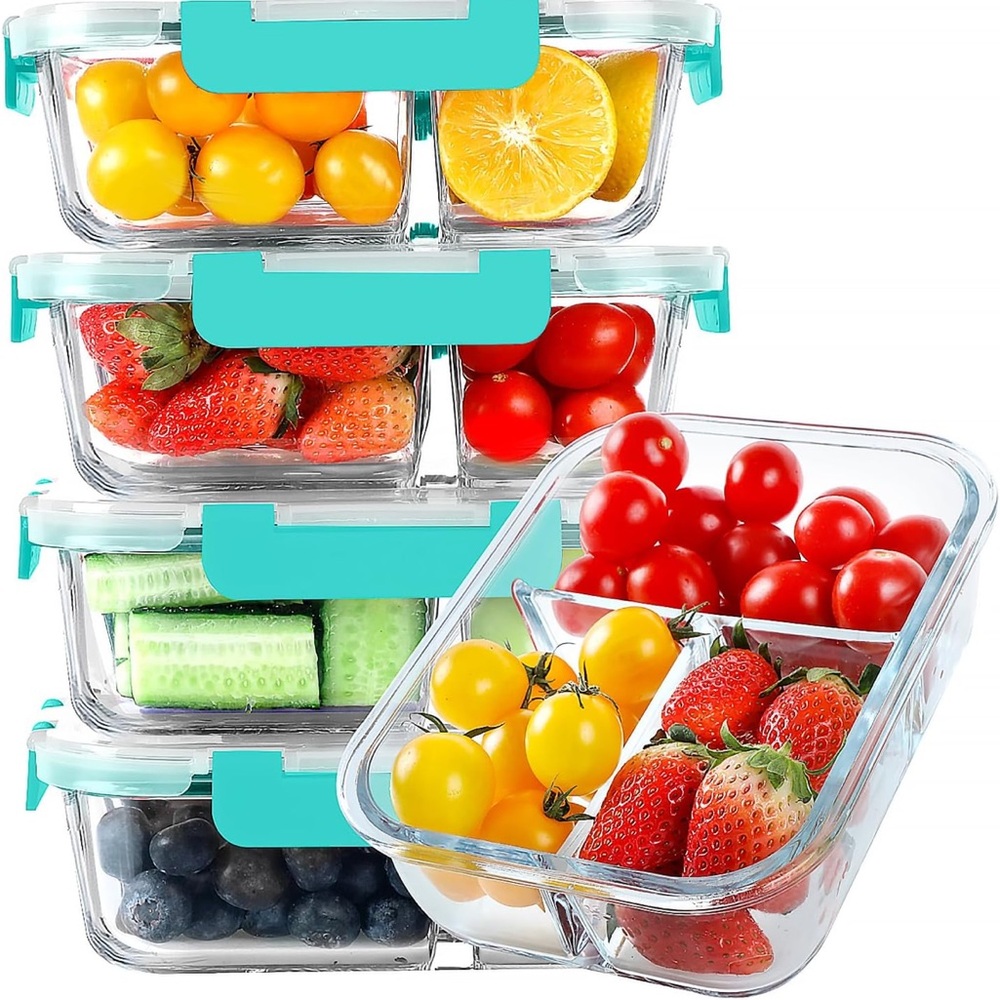 Airtight Glass Food Storage Containers with Teal Lids